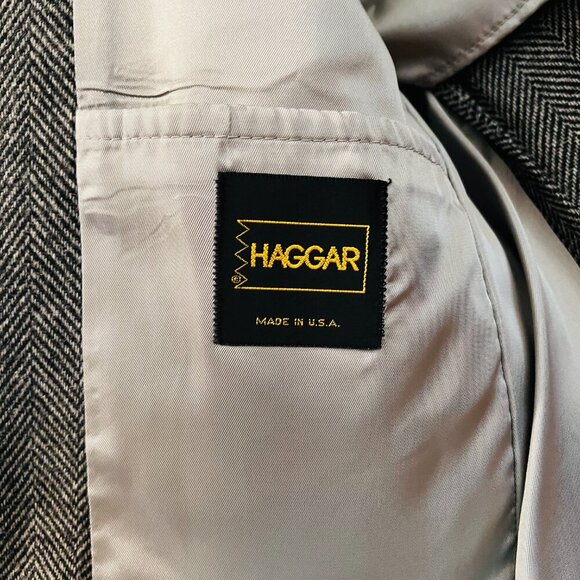 Vintage Hagger Gray Harringbone Sport Coat Leather Button Patch Pocket 42 L - Picture 7 of 16